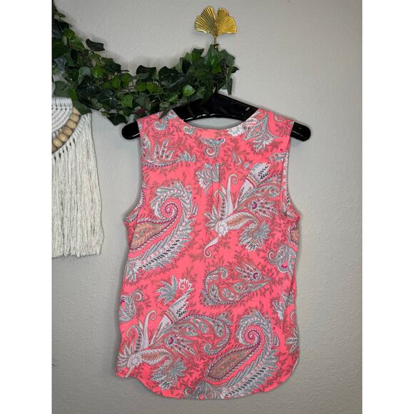 American Eagle Neon Paisley Sleeveless Button Down Top sz M - Picture 3 of 3